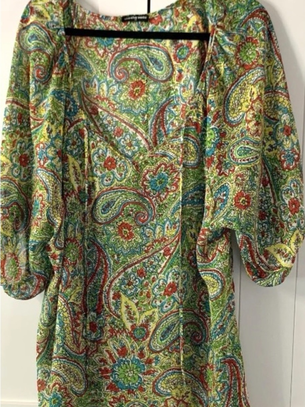 Cha Cha Vente Women 1X Colorful Paisley Boho Blouse Tunic 3/4 Sleeve